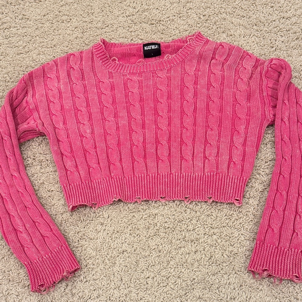 Katie J NYC Girls Pink Cable Knit Sweater